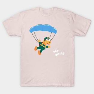 cartoon illustration of skydiving with litlle dinosaur T-Shirt